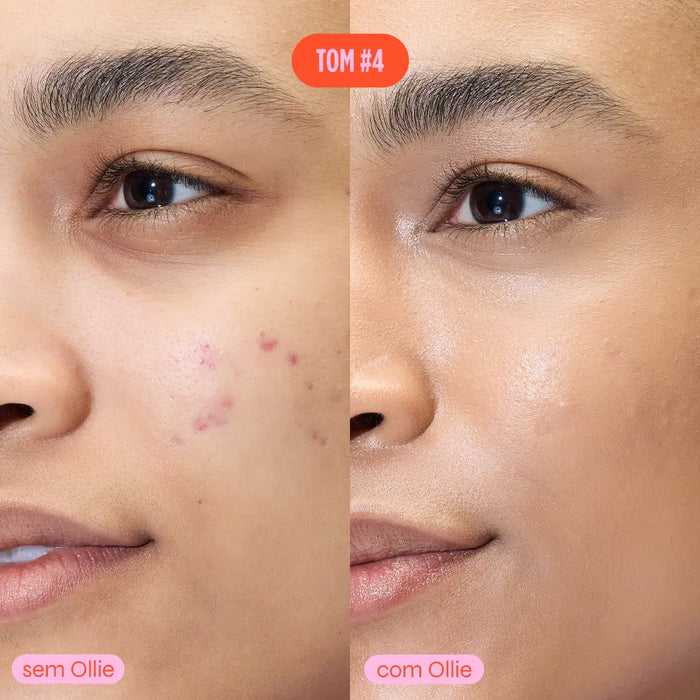 antes e depois com o corretivo em bastão ollie fps 30, cobrindo olheiras e imperfeições
