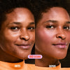Comparação entre o antes e depois da aplicação do Protetor Solar em Bastão com cor da Ollie tonalidade 