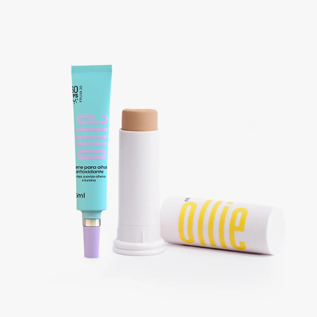 dupla bye bye olheiras ollie: bastão com cor fps 95 e creme para olhos antioxidante fps 60