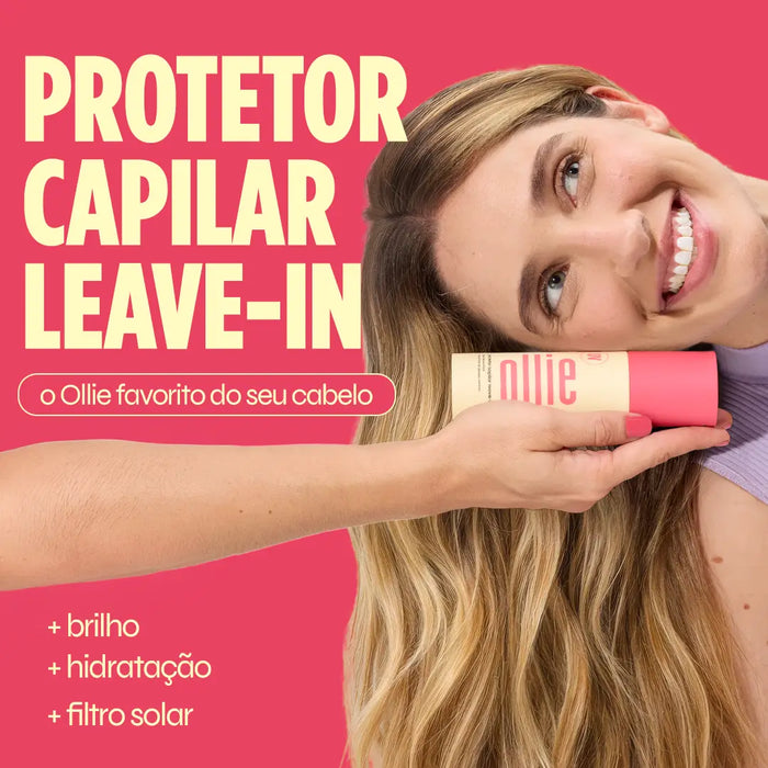 cabelo longo tingido em tom vermelho, com mais brilho e hidratação usando o protetor capilar leave-in ollie