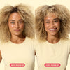 modelos com cabelo liso e cacheado em tons claros usando o protetor capilar leave-in ollie
